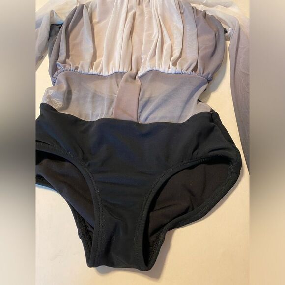 Patrick J designs dance costume black, white, ombre mesh, long sleeve leotard CL - Picture 3 of 10